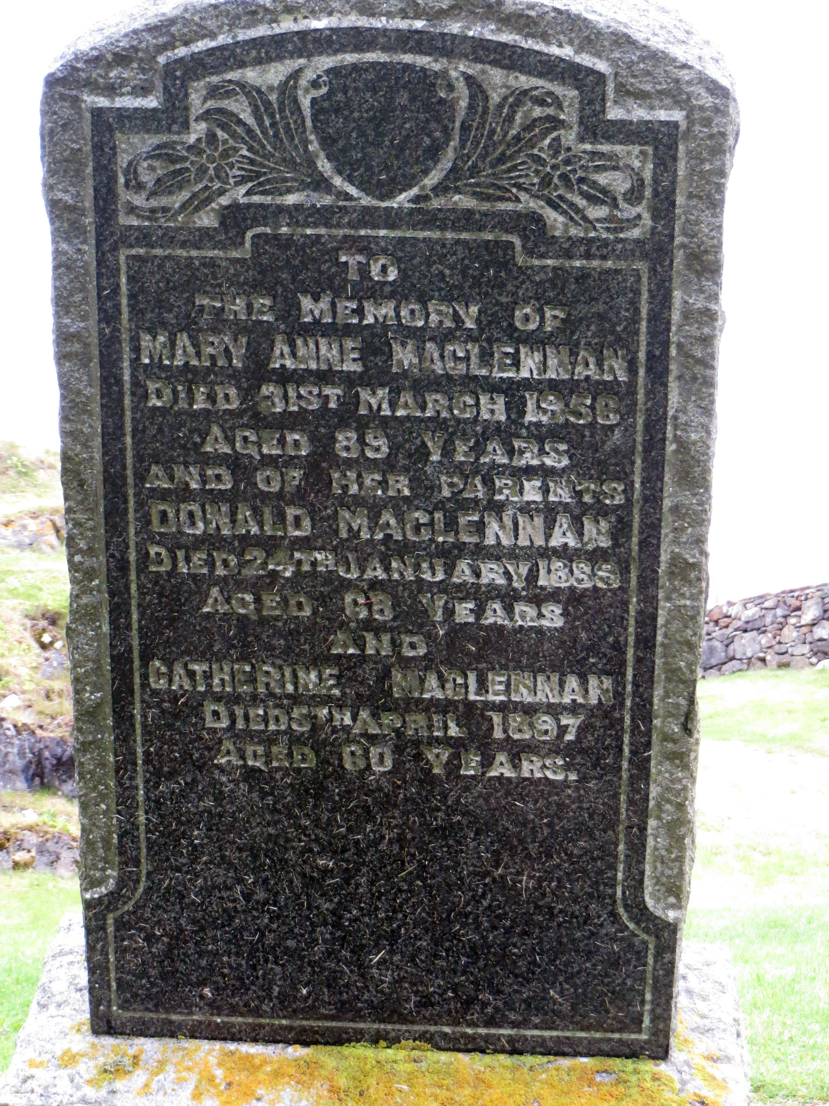 Photo of headstones/Donald McLennan d1889 hdstn Rodel, Harris